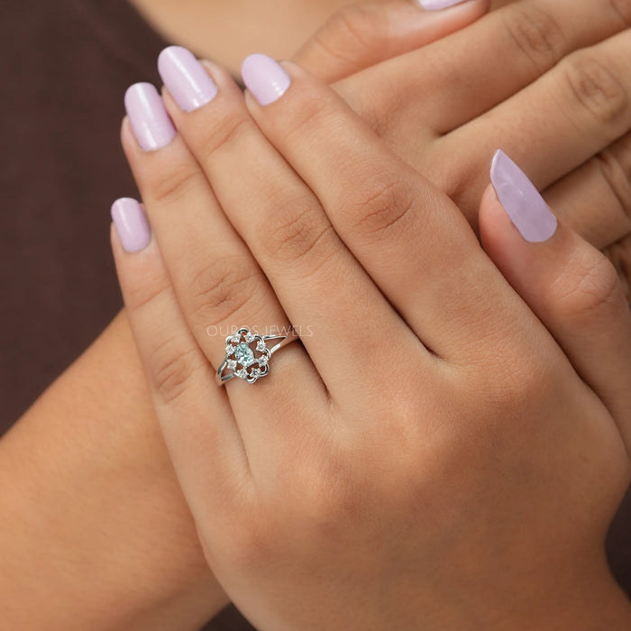 Green Oval Diamond Dainty Ring