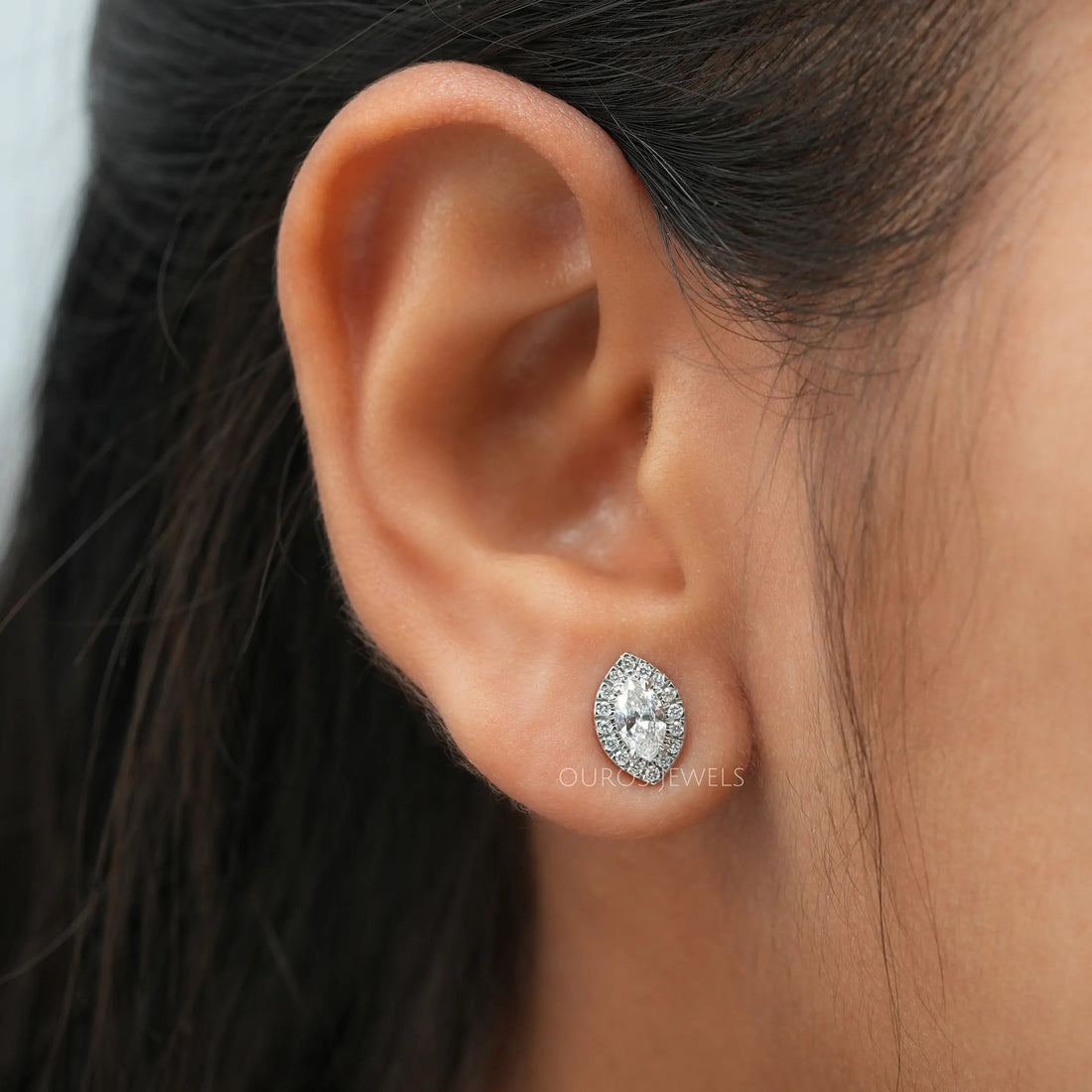 Halo Marquise Shape Lab Diamond Stud Earrings
