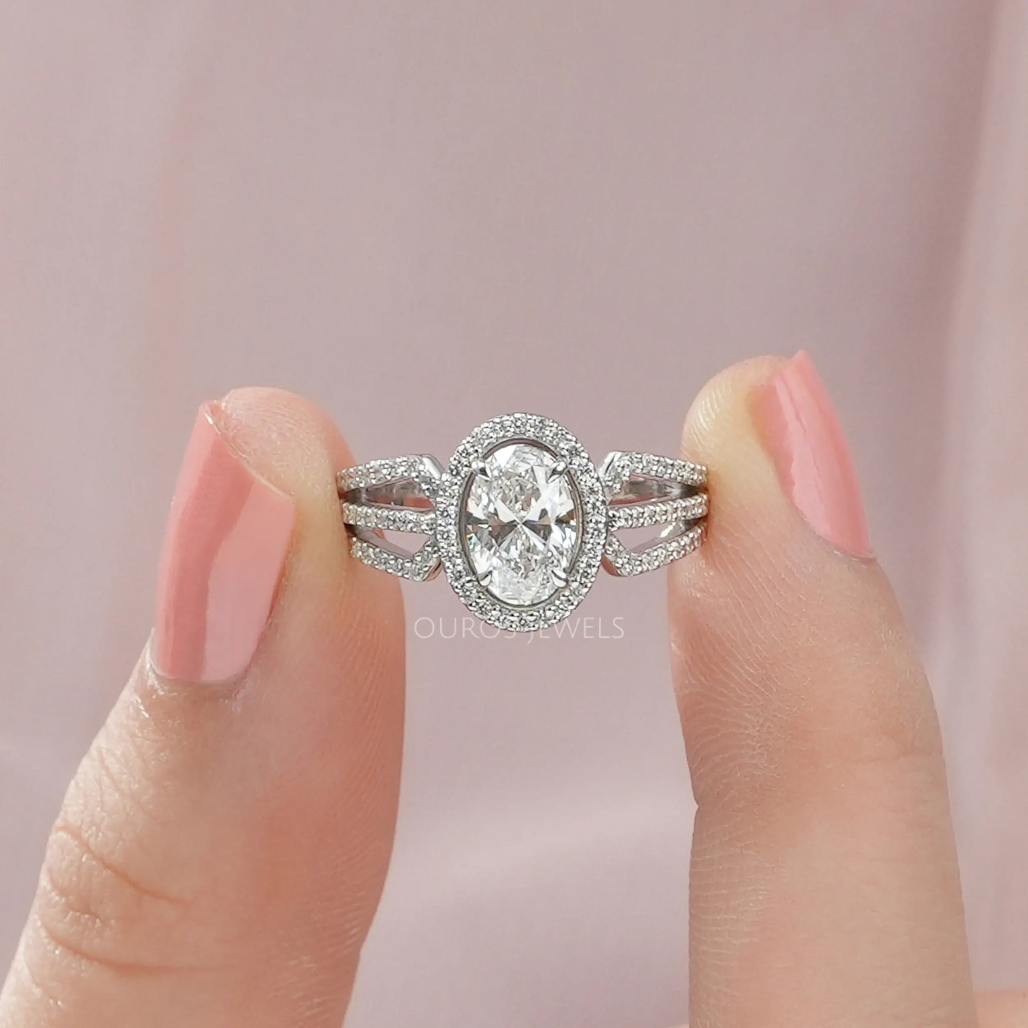 Oval Cut Halo Lab Grown Diamond Engagement Ring