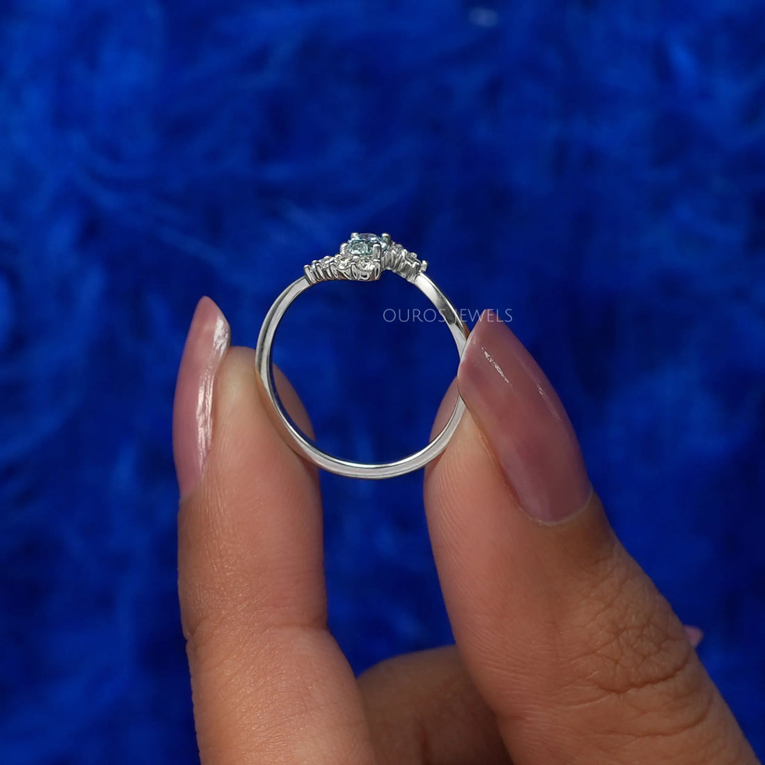 Green Oval Diamond Bypass Set Ring