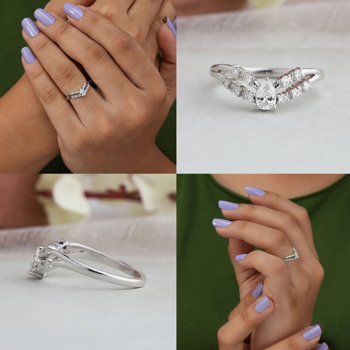 Pear Diamond Double Curved Band Rings