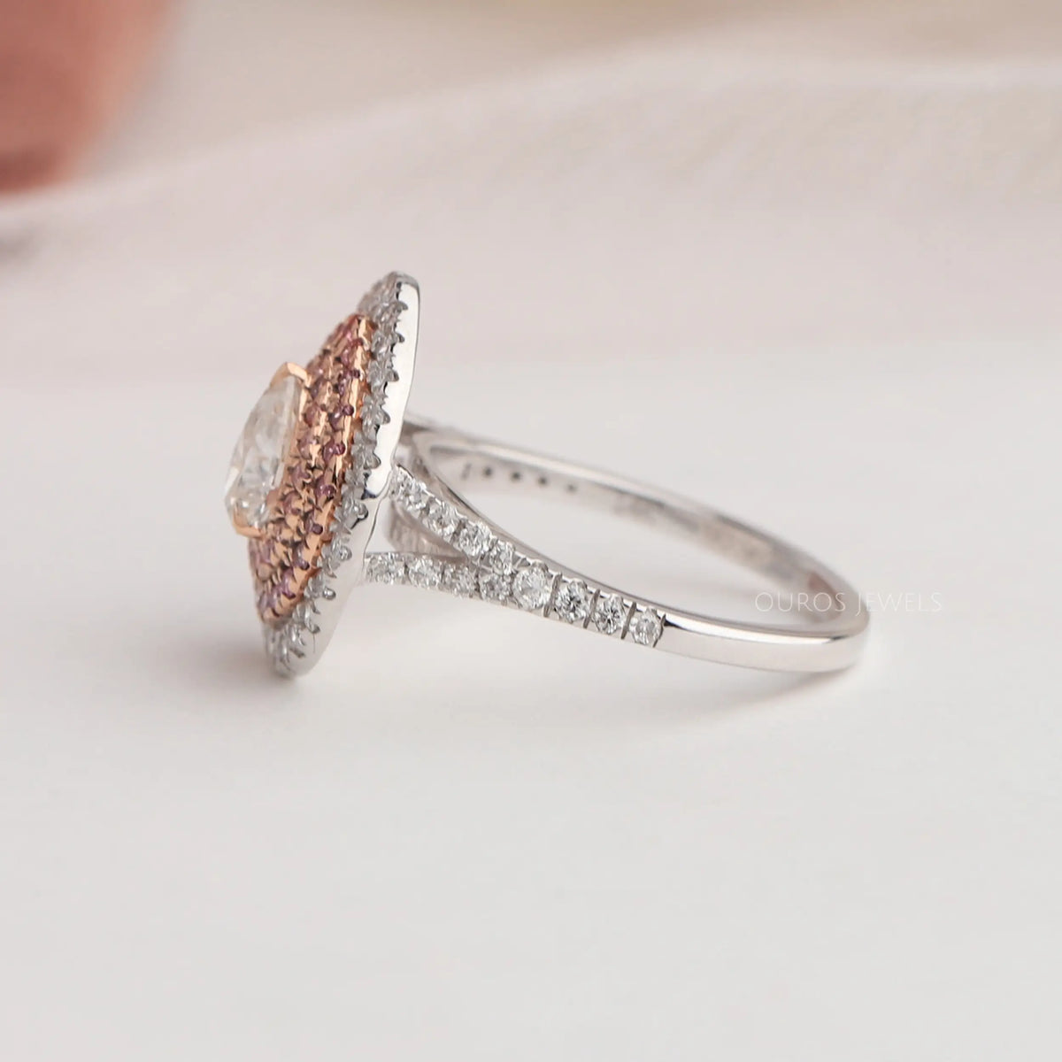 Pear Diamond Halo Engagement Ring