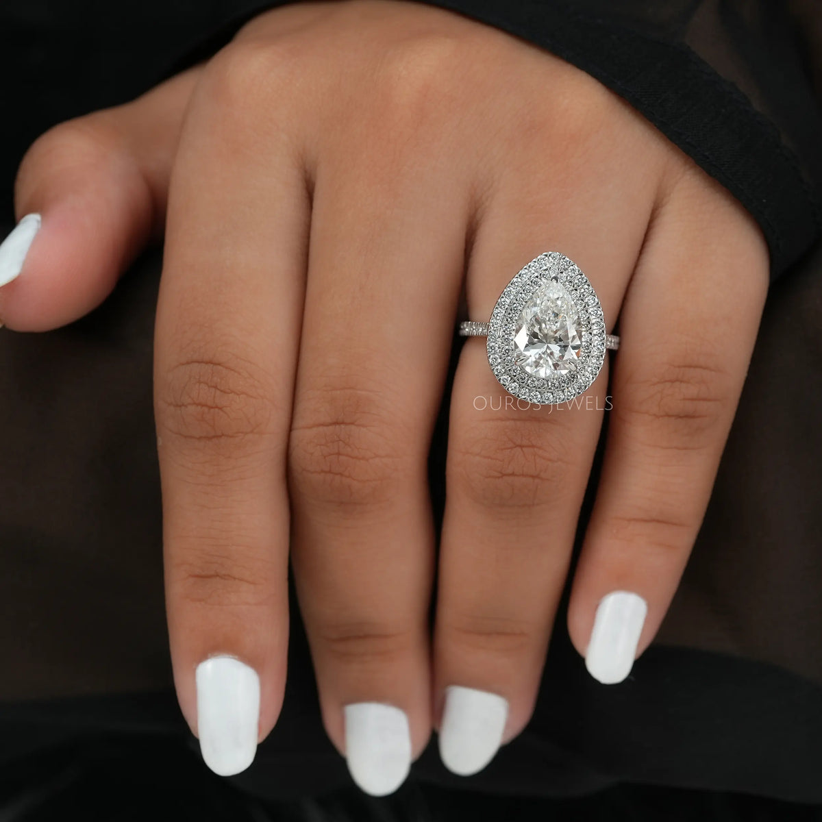 Pear Diamond Double Halo Engagement Ring