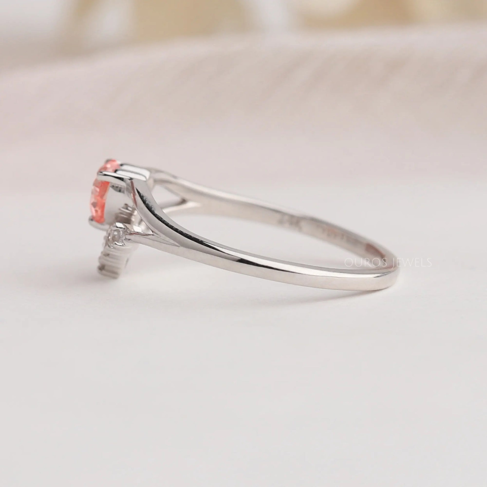 Pink Heart Curved Cluster Diamond Dainty Ring