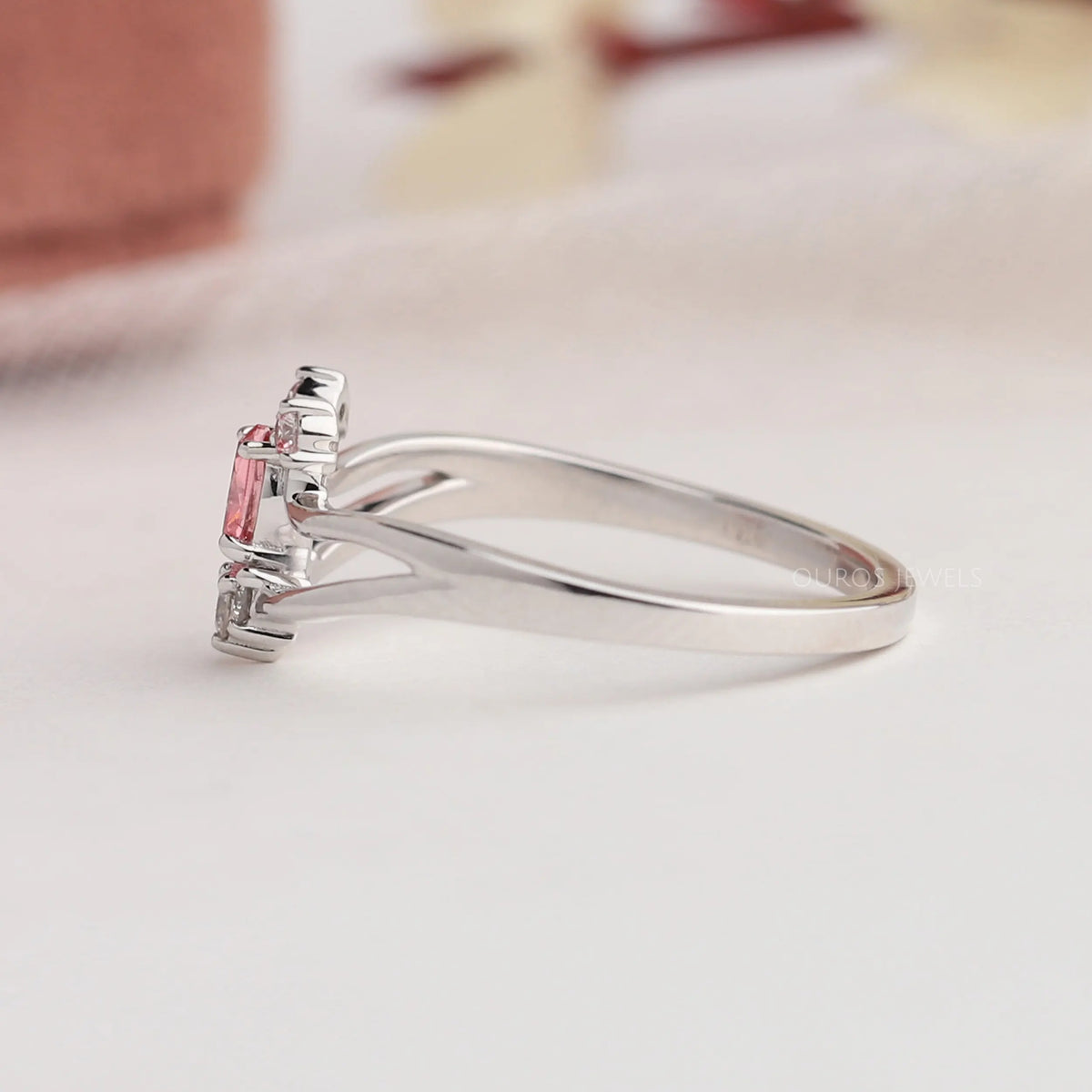 Pink Oval Cut Cluster Diamond Ring