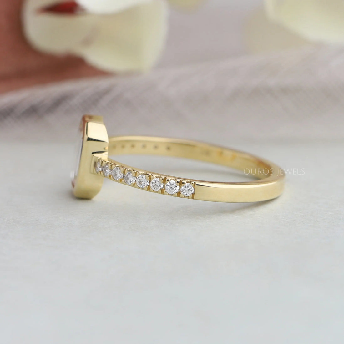 Portrait Cut Emerald Diamond Solitaire Accent Ring
