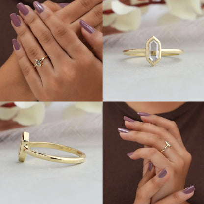 Hexagon Portrait Cut Solitaire Diamond Ring Rings