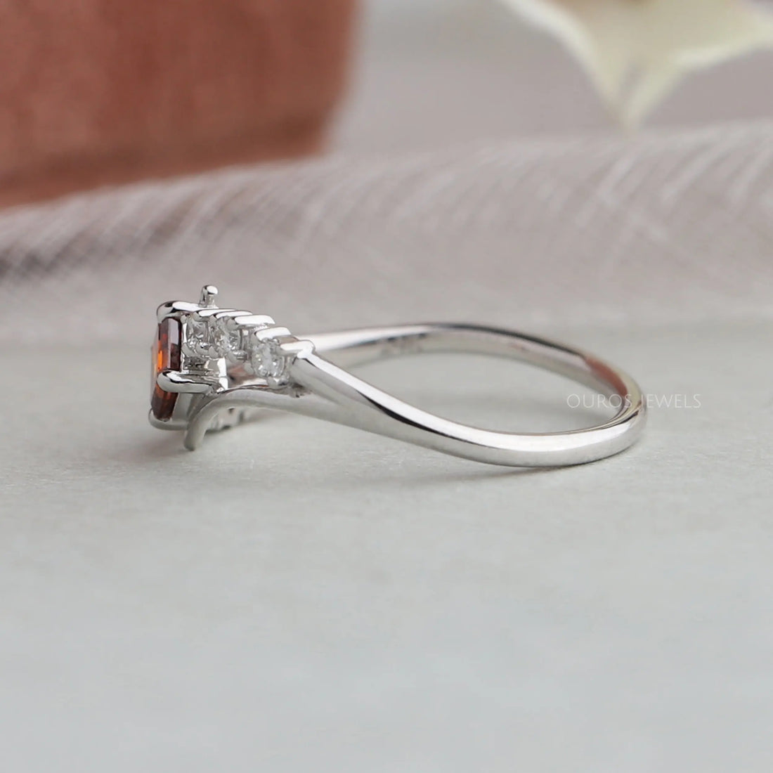 Antique Shape Fancy Red Asscher Diamond Bypass Set Ring