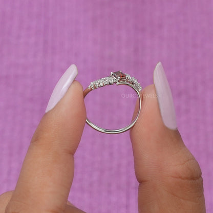 Antique Shape Fancy Red Asscher Diamond Bypass Set Ring