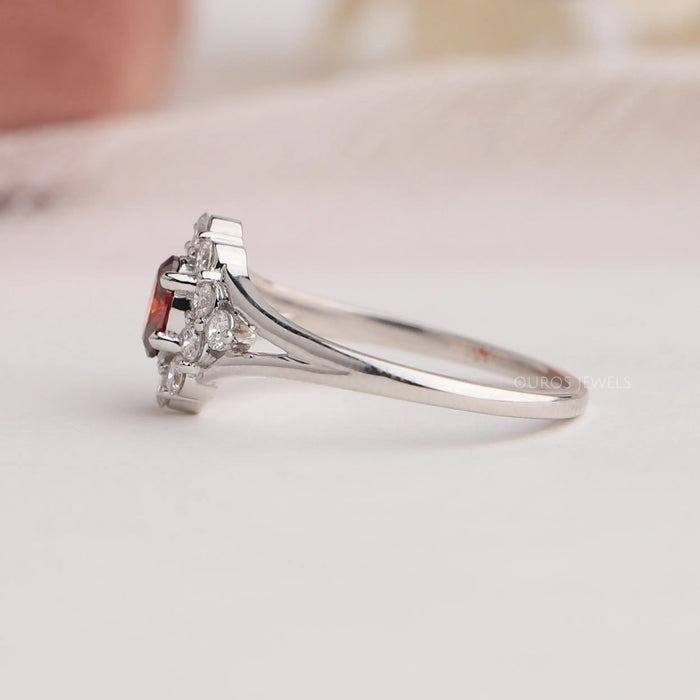 Red Oval Cut Halo Diamond Ring