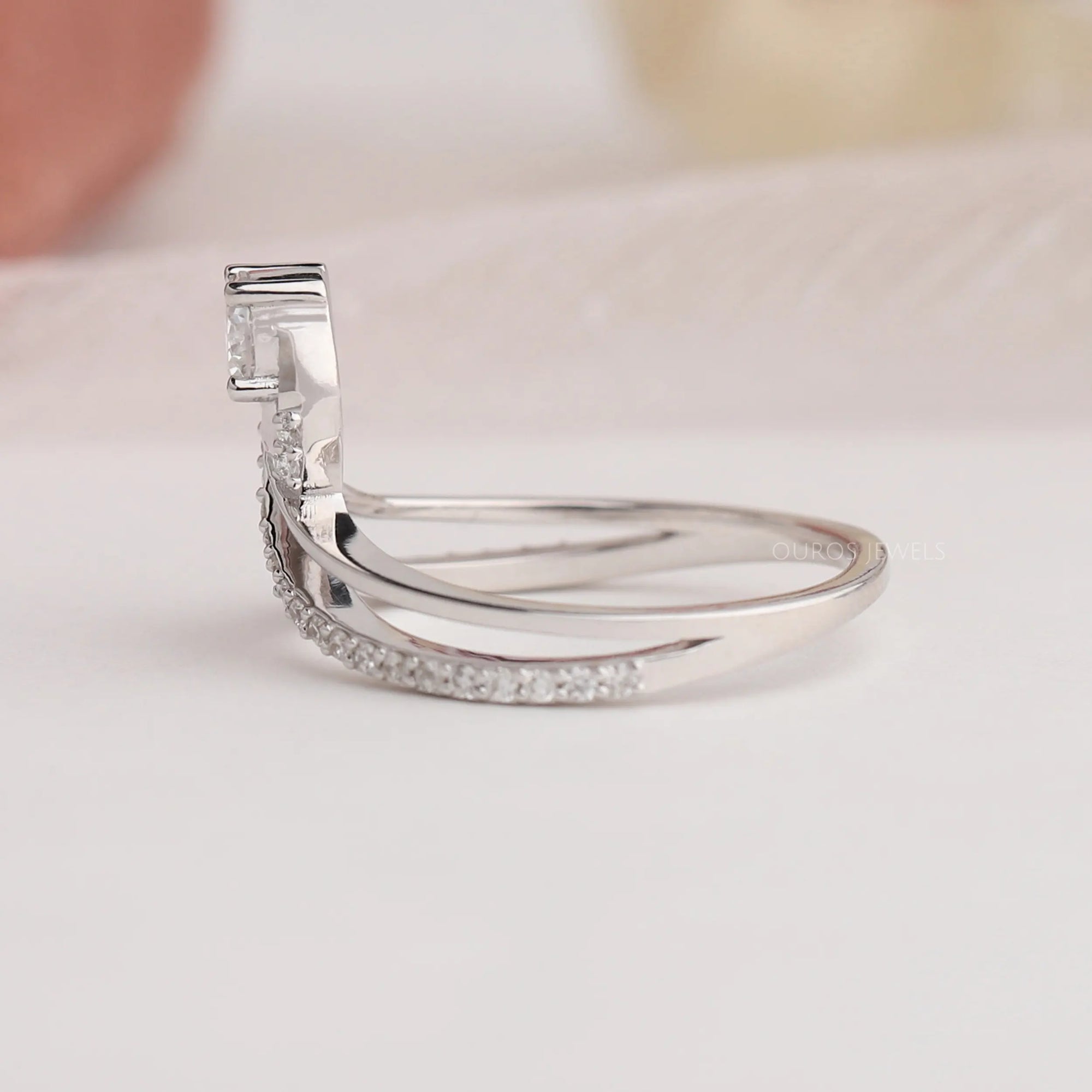 Curved Round Cut Lab Grown Diamond Wedding Band