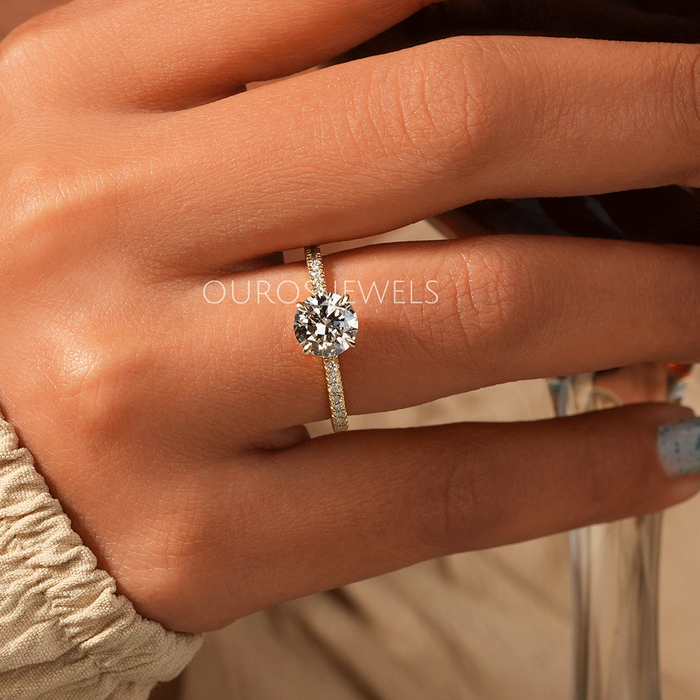 Round Cut Hidden Halo Solitaire Accent Engagement Ring Ring