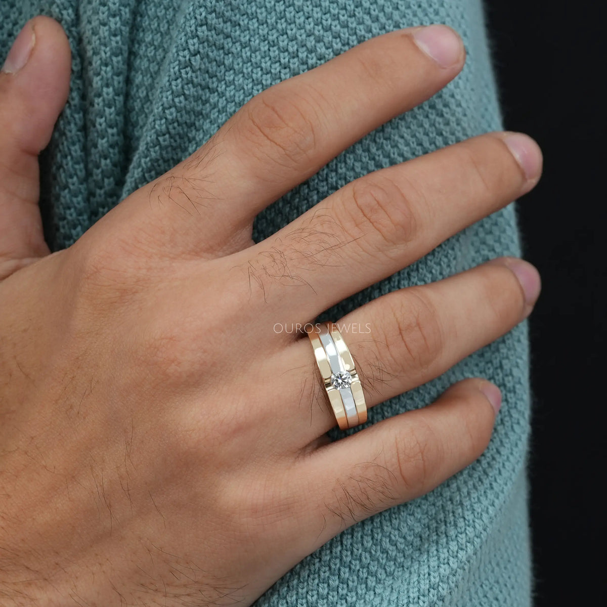 Two-Tone Round Diamond Solitaire Men's Ring