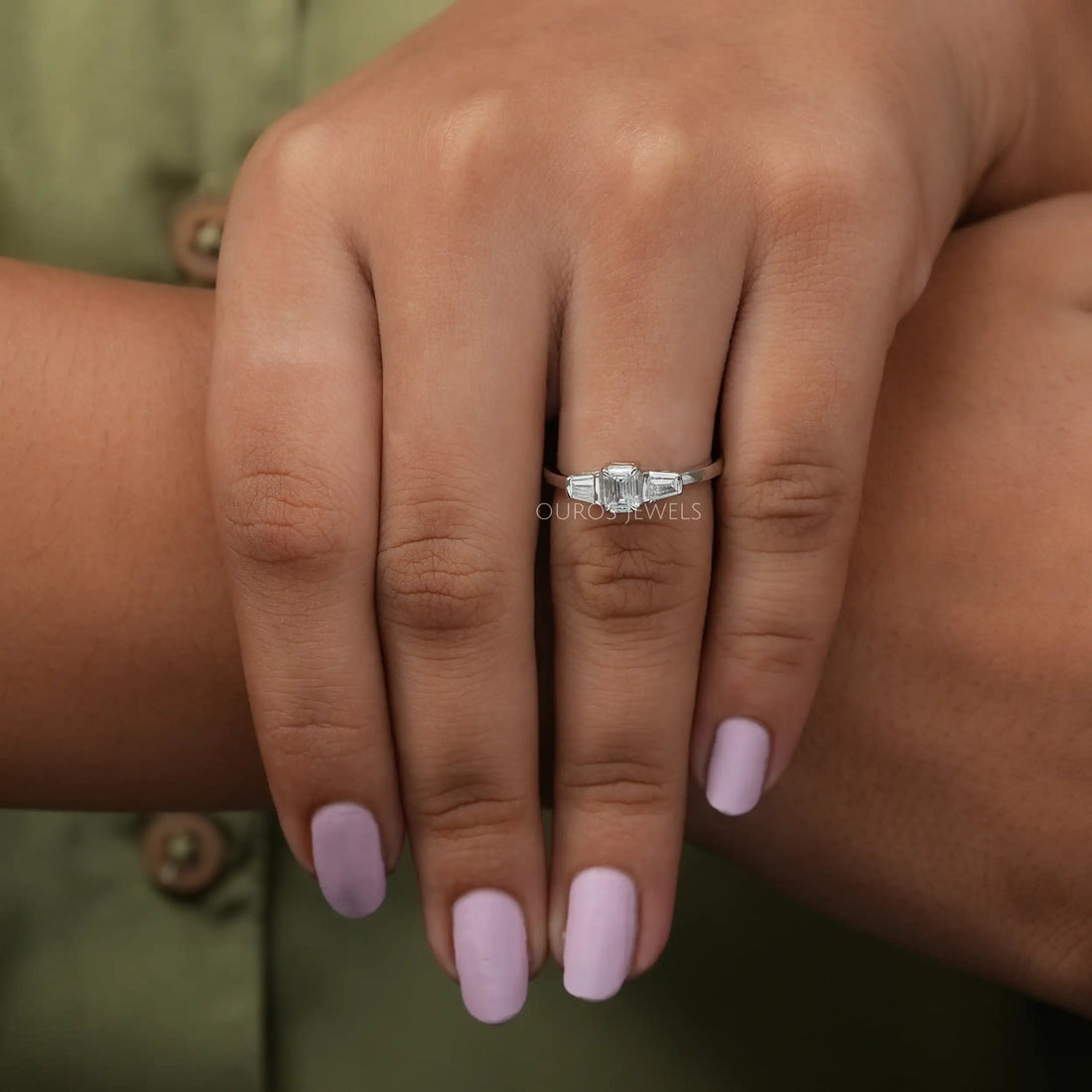 Three Stone Emerald Diamond Engagement Ring