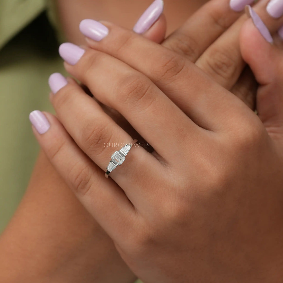 Three Stone Emerald Diamond Engagement Ring
